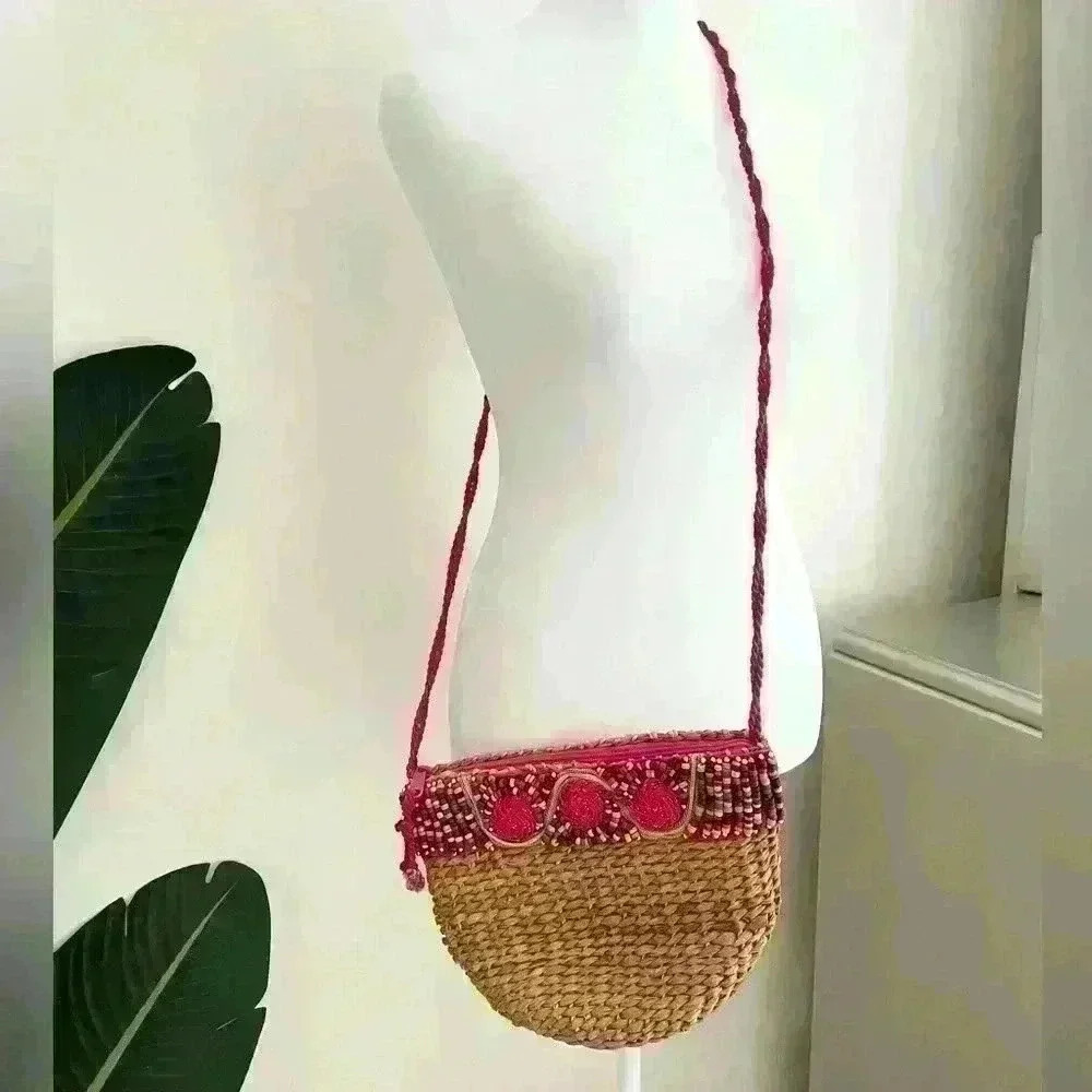 Vintage Boho Crossbody Bag Bright Colors Zipper Bag